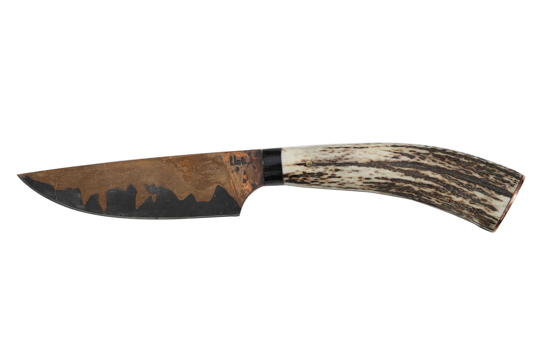 Couteau fixe Forgé par La Bonne Trempe - cuivre - bois de cerf