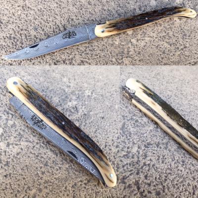 Couteau forge de LAGUIOLE ivoire de mammouth/damas 12 cm